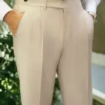 Premium Beige Tailored Formal Pants — Modern Slim Fit Classic Elegance